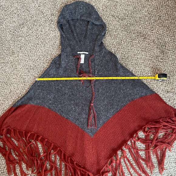 One Size H&M gray burnt orange alpaca-blend hooded poncho - Picture 9 of 10